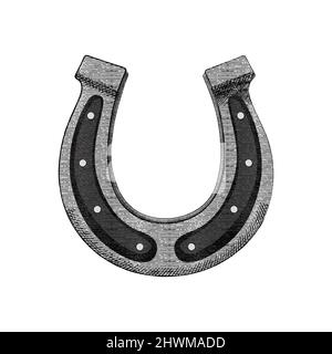 Horseshoe in vintage engraved style. Vector illustration, isolated on white background Stock Vektor