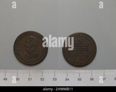 Halfpenny-Marke der Schlacht von Wellington. Thema: Arthur Wellesley, Duke of Wellington, British, 1769–1852 Münzstätte: Birmingham Mint, England Künstler: Thomas Halliday, British, 1780–1854 Stockfoto