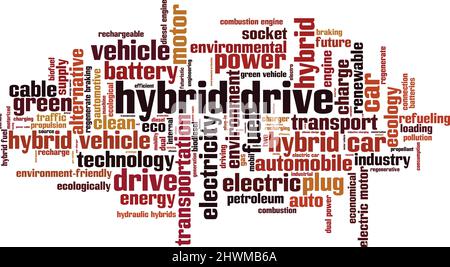 Hybrid-Drive-Wort-Cloud-Konzept. Collage aus Worten über Hybrid-Antrieb. Vektorgrafik Stock Vektor