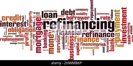Refinanzierung von Word Cloud-Konzept. Collage aus Worten über Refinanzierung. Vektorgrafik Stock Vektor