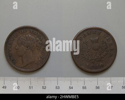 1-Cent-Marke aus Nova Scotia. Betrifft: Victoria, Königin von Großbritannien, Britisch, 1819–1901, regierte 1837–1901 Münzstätte: Birmingham Mint, England Stockfoto