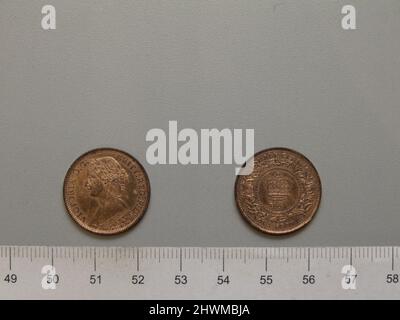 1/2 Cent mit Victoria, Königin von Großbritannien. Subject: Victoria, Queen of Great Britain, British, 1819–1901, regierte 1837–1901 Künstler: Leonard Charles Wyon, British, 1826–1891 Künstler: Charles F. Hill, Active ca. 1845 - 1850 Stockfoto
