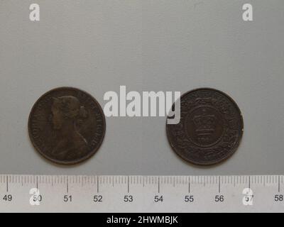 1 Cent mit Victoria, Königin von Großbritannien. Subject: Victoria, Queen of Great Britain, British, 1819–1901, regierte 1837–1901 Künstler: Leonard Charles Wyon, British, 1826–1891 Künstler: Charles F. Hill, Active ca. 1845 - 1850 Stockfoto