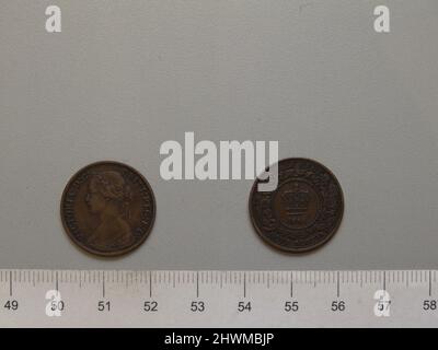 1/2 Cent mit Victoria, Königin von Großbritannien. Subject: Victoria, Queen of Great Britain, British, 1819–1901, regierte 1837–1901 Künstler: Leonard Charles Wyon, British, 1826–1891 Künstler: Charles F. Hill, Active ca. 1845 - 1850 Stockfoto