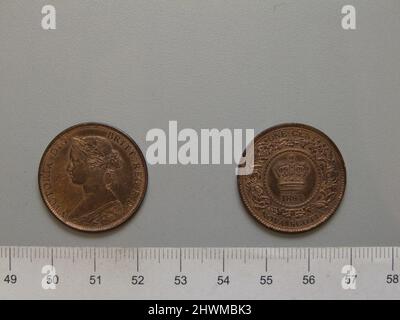 1 Cent mit Victoria, Königin von Großbritannien. Subject: Victoria, Queen of Great Britain, British, 1819–1901, regierte 1837–1901 Künstler: Leonard Charles Wyon, British, 1826–1891 Künstler: Charles F. Hill, Active ca. 1845 - 1850 Stockfoto