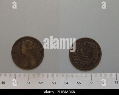 1 Cent mit Victoria, Königin von Großbritannien. Subject: Victoria, Queen of Great Britain, British, 1819–1901, regierte 1837–1901 Künstler: Leonard Charles Wyon, British, 1826–1891 Künstler: Charles F. Hill, Active ca. 1845 - 1850 Stockfoto