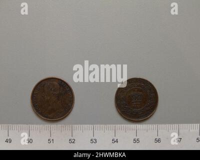 1/2 Cent mit Victoria, Königin von Großbritannien. Subject: Victoria, Queen of Great Britain, British, 1819–1901, regierte 1837–1901 Künstler: Leonard Charles Wyon, British, 1826–1891 Künstler: Charles F. Hill, Active ca. 1845 - 1850 Stockfoto