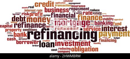 Refinanzierung von Word Cloud-Konzept. Collage aus Worten über Refinanzierung. Vektorgrafik Stock Vektor