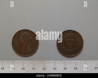 1 Cent mit Victoria, Königin von Großbritannien. Subject: Victoria, Queen of Great Britain, British, 1819–1901, regierte 1837–1901 Künstler: Leonard Charles Wyon, British, 1826–1891 Künstler: Charles F. Hill, Active ca. 1845 - 1850 Stockfoto