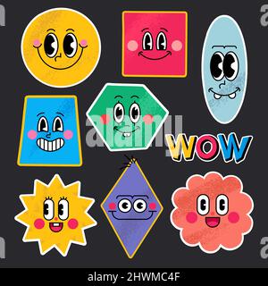 Set aus verschiedenen Emoji, Sticker. Abstrakte lustige niedliche Comic-Figuren. Handgezeichnete trendige Vektor-Illustration, Cartoon flachen Stil Stock Vektor