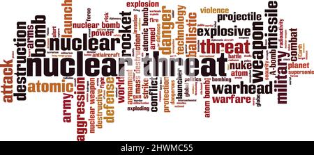 Konzept der „Nuclear Threat Word Cloud“. Collage aus Worten über nukleare Bedrohung. Vektorgrafik Stock Vektor