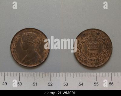 1 Cent von Heaton mit Victoria, Königin von Großbritannien. Subject: Victoria, Queen of Great Britain, British, 1819–1901, Regled 1837–1901 Mint: Birmingham Mint, England Künstler: Horace Morehen Künstler: Leonard Charles Wyon, British, 1826–1891 Stockfoto