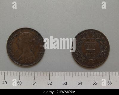 1 Cent mit Victoria, Königin von Großbritannien. Subject: Victoria, Queen of Great Britain, British, 1819–1901, ruled 1837–1901 Künstler: Horace Morehen Künstler: Leonard Charles Wyon, British, 1826–1891 Stockfoto