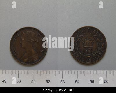 1 Cent mit Victoria, Königin von Großbritannien. Subject: Victoria, Queen of Great Britain, British, 1819–1901, ruled 1837–1901 Künstler: Horace Morehen Künstler: Leonard Charles Wyon, British, 1826–1891 Stockfoto