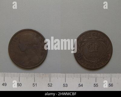 1 Cent mit Victoria, Königin von Großbritannien. Subject: Victoria, Queen of Great Britain, British, 1819–1901, ruled 1837–1901 Künstler: Horace Morehen Künstler: Leonard Charles Wyon, British, 1826–1891 Stockfoto