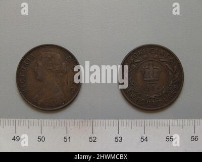 1 Cent von Heaton mit Victoria, Königin von Großbritannien. Subject: Victoria, Queen of Great Britain, British, 1819–1901, Regled 1837–1901 Mint: Birmingham Mint, England Künstler: Horace Morehen Stockfoto