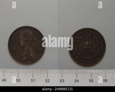 1 Cent mit Victoria, Königin von Großbritannien. Subject: Victoria, Queen of Great Britain, British, 1819–1901, ruled 1837–1901 Künstler: Horace Morehen Künstler: Leonard Charles Wyon, British, 1826–1891 Stockfoto