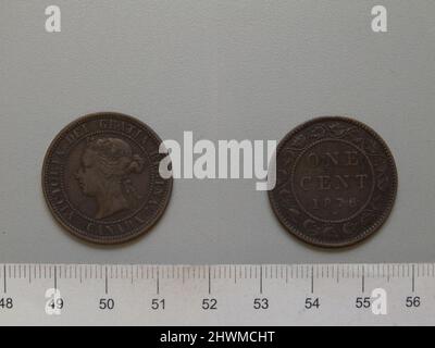 1 Cent aus London mit Victoria, Königin von Großbritannien. Thema: Victoria, Queen of Great Britain, British, 1819–1901, Regled 1837–1901 Münzstätte: LondonDesigner: Leonard Charles Wyon, British, 1826–1891 Stockfoto