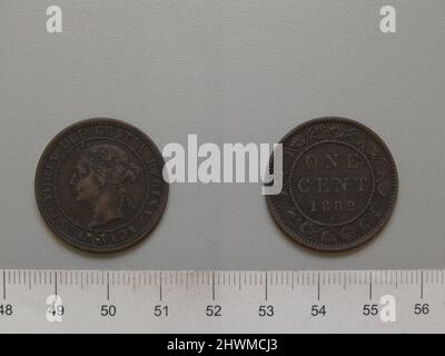 1 Cent aus London mit Victoria, Königin von Großbritannien. Thema: Victoria, Queen of Great Britain, British, 1819–1901, Regled 1837–1901 Münzstätte: LondonDesigner: Leonard Charles Wyon, British, 1826–1891 Stockfoto