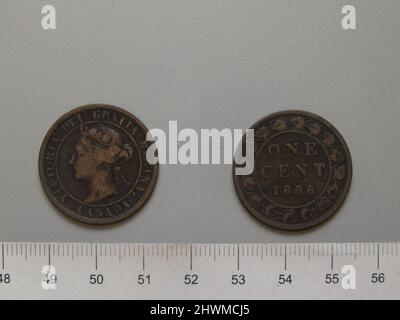 1 Cent aus London mit Victoria, Königin von Großbritannien. Thema: Victoria, Queen of Great Britain, British, 1819–1901, Regled 1837–1901 Münzstätte: LondonDesigner: Leonard Charles Wyon, British, 1826–1891 Stockfoto