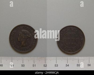 1 Cent aus London mit Victoria, Königin von Großbritannien. Thema: Victoria, Queen of Great Britain, British, 1819–1901, Regled 1837–1901 Münzstätte: LondonDesigner: Leonard Charles Wyon, British, 1826–1891 Stockfoto