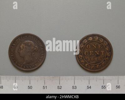 1 Cent aus London mit Victoria, Königin von Großbritannien. Thema: Victoria, Queen of Great Britain, British, 1819–1901, Regled 1837–1901 Münzstätte: LondonDesigner: Leonard Charles Wyon, British, 1826–1891 Stockfoto