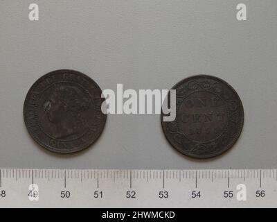 1 Cent aus London mit Victoria, Königin von Großbritannien. Thema: Victoria, Queen of Great Britain, British, 1819–1901, Regled 1837–1901 Münzstätte: LondonDesigner: Leonard Charles Wyon, British, 1826–1891 Stockfoto