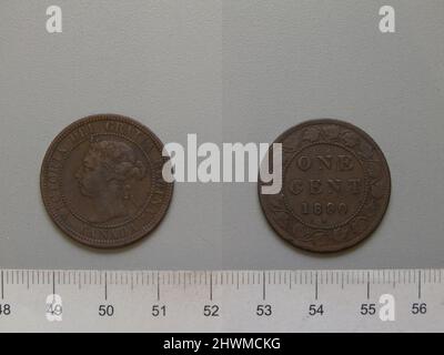 1 Cent aus London mit Victoria, Königin von Großbritannien. Thema: Victoria, Queen of Great Britain, British, 1819–1901, Regled 1837–1901 Münzstätte: LondonDesigner: Leonard Charles Wyon, British, 1826–1891 Stockfoto