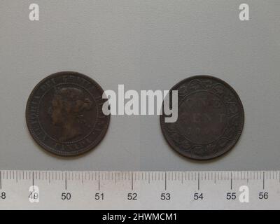 1 Cent aus London mit Victoria, Königin von Großbritannien. Thema: Victoria, Queen of Great Britain, British, 1819–1901, Regled 1837–1901 Münzstätte: LondonDesigner: Leonard Charles Wyon, British, 1826–1891 Stockfoto