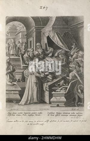 Die Kunst des Sterbens, pl. 1 von 4. Kupferstecher: Karel van Mallery, Flämisch, 1571–nach 1635After: Stradanus (Jan van der Straet), Flämisch, 1523–1605Publisher: Philip Galle, Flämisch, 1537–1612 Stockfoto