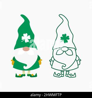 St. patricks Day Gnome Schamrock. Grüne Kobold-Hüte. St. patrick's Day – ein Überblick über die irischen Zwerge Stock Vektor
