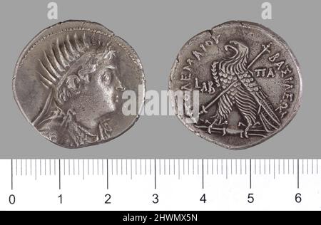 Tetradrachme von Ptolemäus VIII., König von Ägypten aus Paphos. Herrscher: Ptolemäus VIII., König von Ägypten, 182–116 v. Chr. Münzstätte: Paphos Stockfoto