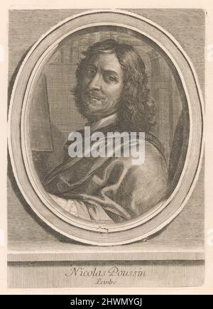 Nicolas Poussin, aus dem Buch Les hommes illustres … , Band 1, von Charles Perrault. Künstler, zugeschrieben: Jacques Lubin, französisch, 1637–1703After: Nicolas Poussin, französisch, 1594–1665Publisher: Dezallier, Paris, aktiv Ende des 17.. Jahrhunderts Stockfoto