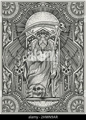 Illustration Vektor König satan auf Gothic Gravur Ornament Stil Stock Vektor