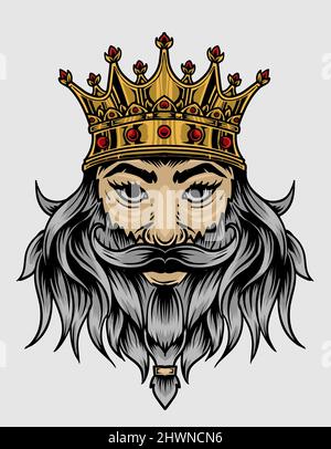 Illustration Vektor König Kopf auf weißem Hintergrund Stock Vektor