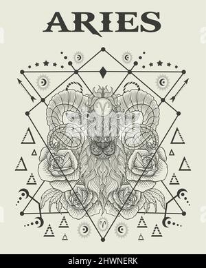 Illustration Widder Tierkreis Symbol monochromen Stil Stock Vektor