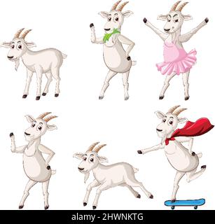 Set von Ziege in verschiedenen Posen Illustration Stock Vektor