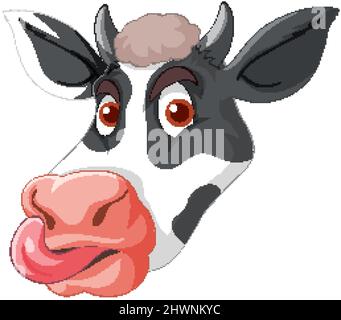 Kopf der Kuh, die Zunge in Cartoon-Stil Illustration hervorsticht Stock Vektor