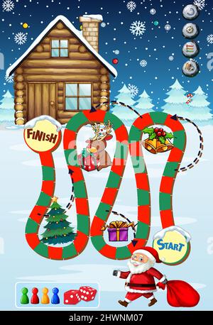 Schlange und Leitern Spiel Vorlage in Weihnachten Thema Illustration Stock Vektor