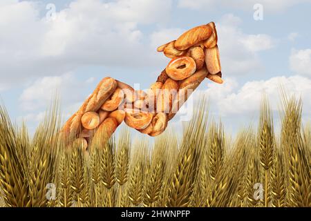 Der globale Weizenmehlmarkt steigt und die Brotkosten steigen oder die Lebensmittelpreise steigen als Inflationskonzept in die Höhe der Kosten für Backwaren. Stockfoto