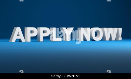 Das Wort gilt jetzt auf blauem Hintergrund. Stellenangebot Beschäftigung oder Abo-Konzept. 3D Rendern. Stockfoto