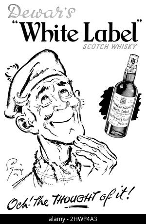 1948 britische Werbung für Dewar's White Label Scotch Whisky. Stockfoto