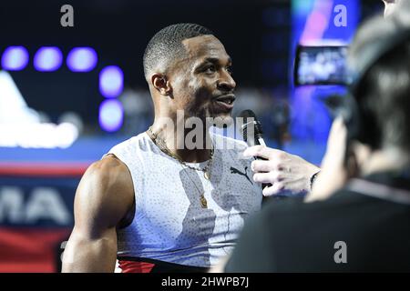 Wilhem Belocian (60m Hürden der Männer) aus Frankreich tritt während der Leichtathletik-Hallenwelttour, Meeting de Paris 2022 am 6. März 2022 in der Accor Arena in Paris, Frankreich, an - Foto: Victor Joly/DPPI/LiveMedia Stockfoto