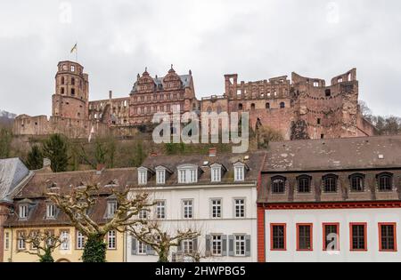 Eindruck von Heidelberg mit Schloss in Deutschland im Winter Stockfoto