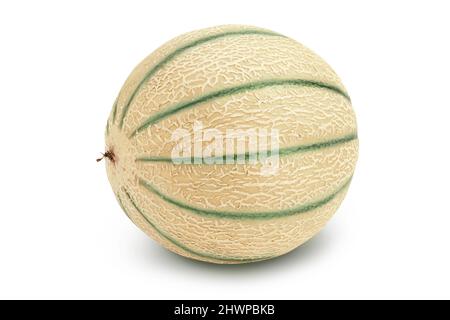 Melone auf weißem Hintergrund isoliert mit Schnittpfad und voller Schärfentiefe Stockfoto