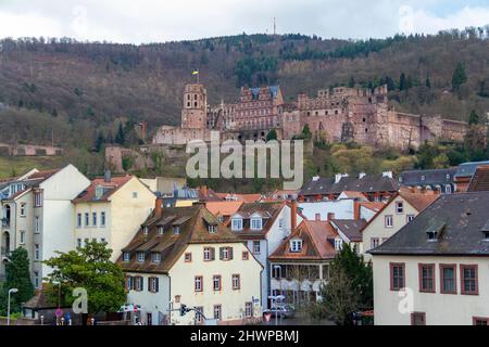 Eindruck von Heidelberg mit Schloss in Deutschland im Winter Stockfoto