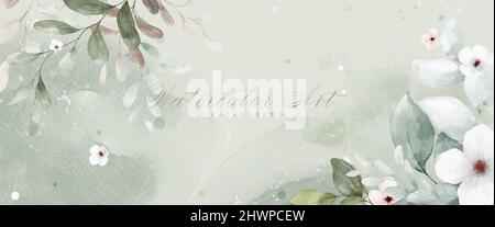 Abstrakte Kunst Aquarell Blumen Malerei für grünen Hintergrund. Banner Sammlung von botanischen Aquarell Vektor. Geeignet für Hochzeitsdekoration, gree Stock Vektor