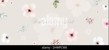 Abstrakte Kunst Aquarell Blumen Malerei für beige Hintergrund. Banner Sammlung von botanischen Aquarell Vektor. Geeignet für Hochzeitsdekoration, gree Stock Vektor