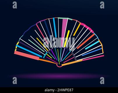 Fächer aus abstraktem Papier. Asiatische traditionelle Falthandfächer, japanisches Souvenir, chinesische Holzhandfächer. Chinesische Einrichtung, asiatische Küche Stock Vektor