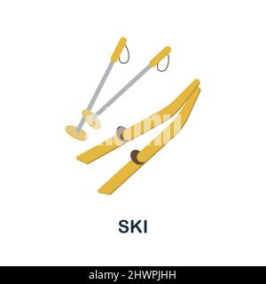 Ski Flat Icon. Farbiger Elementschild aus der Wintersport-Kollektion. Flaches Ski-Icon-Zeichen für Webdesign, Infografiken und mehr. Stock Vektor